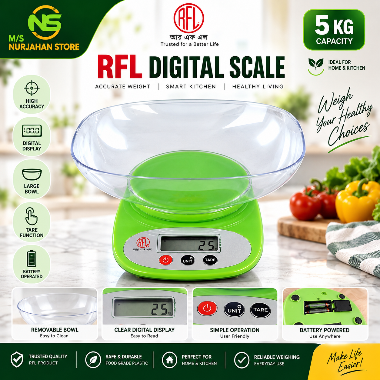 RFL Digital Kitchen Scale 5KG with Bowl